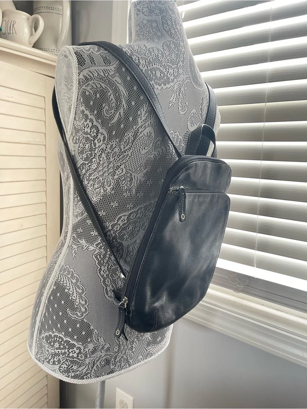Clarks Black Pebbled Leather Backpack with Contrast Stitching
